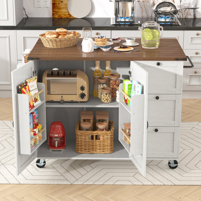 Kücheninsel, Servierwagen mit ausziehbarer Arbeitsplatte, Küchenschrank,Küchentrolley,Speisewagen mit Holzmaserung, Speisewagen mit zwei Türen und drei Schubladen