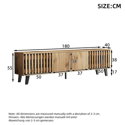 180 x 40 x 55 cm TV-Schrank, Lowboards  in Originalholzfarbe, 8 separate Ablagefächer, TV-Ständer, TV-Konsolen-Entertainment-Center passend für 70-Zoll-Fernseher, geeignet für Wohnzimmer