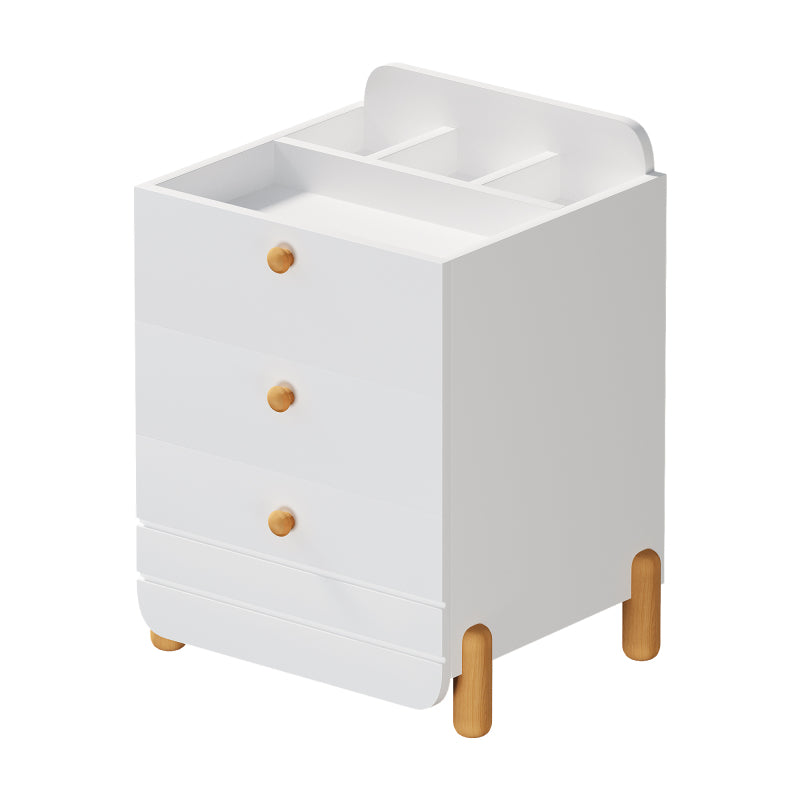 Nachttisch mit 3 Schubladen mit Einlegeböden, Geräuschloses Schubladendesign, Exquisite Holzfarbene Füße, Stauraum im Wohn- und Schlafzimmer, Einzigartige Form und Minimalistisches Design, Weiß