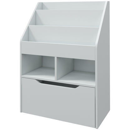 Kinder Bücherregal Kinderregal mit Schublade, 3 Ablagefächern und 2 offenen Fächern, Aufbewahrungsregal für Kinderzimmer, Spielzimmer, Grau