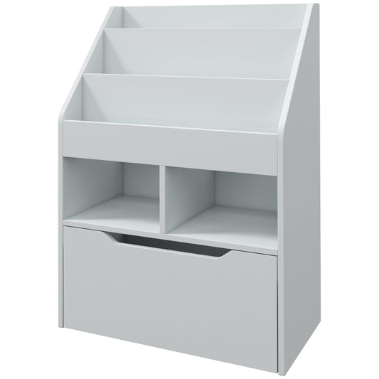 Kinder Bücherregal Kinderregal mit Schublade, 3 Ablagefächern und 2 offenen Fächern, Aufbewahrungsregal für Kinderzimmer, Spielzimmer, Grau