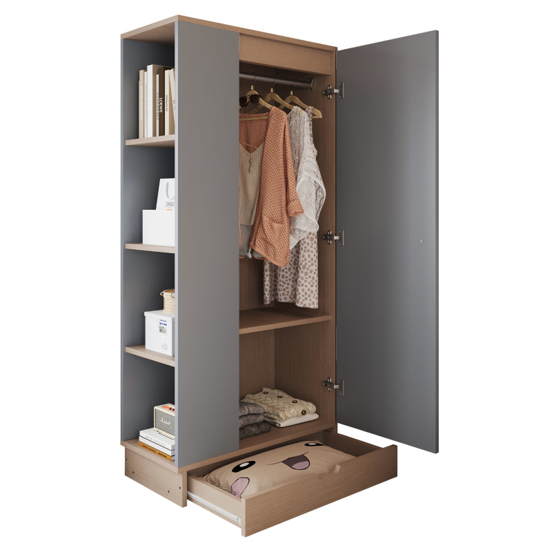 Kleiderschrank 70*40*170cm, eintürige Ausführung, mit Einlegeböden und Schubladen, grau