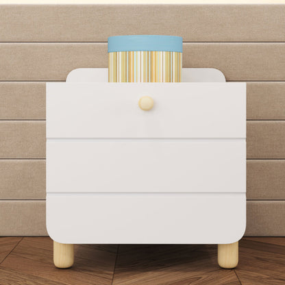 Nachttisch mit 1 Schublade, geräuschlose Auszüge mit Einlegeböden, feine holzfarbene Füße, Stauraum im Wohn- und Schlafzimmer, einzigartiges und minimalistisches Design, Weiß