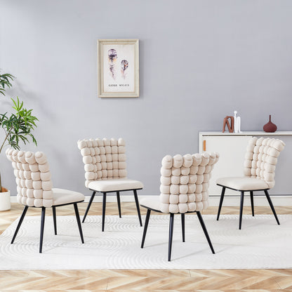 Esszimmerstuhl 2er Set Samt, Schwarz-Metallbeine, Modern Luxus, Cremeweiß