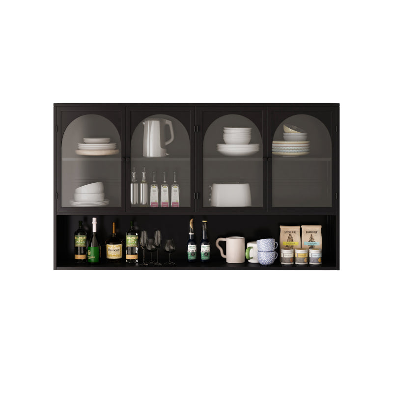 120CM Four-door Glass Wall Cabinet Storage, Wall-mounted,Suitable for Kitchen, Living Room, Bathroom(Black)