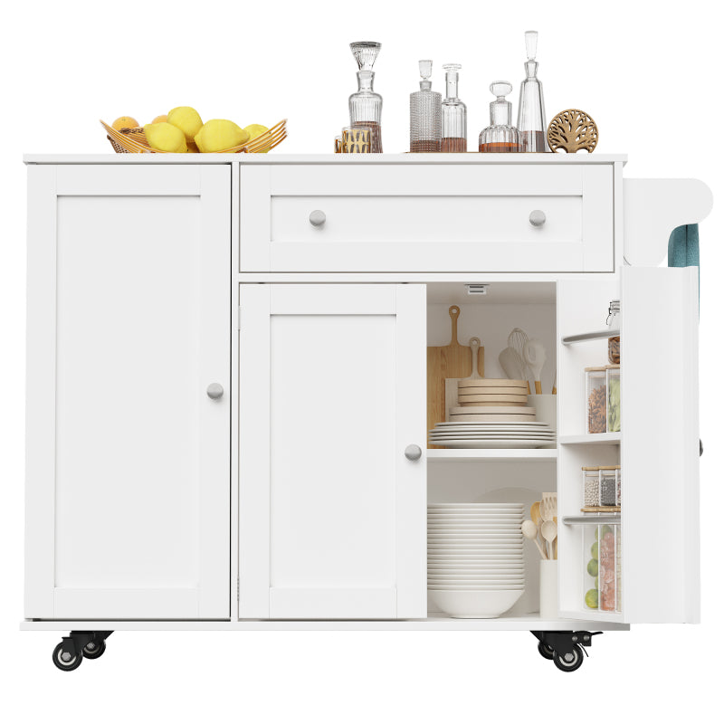 Küchenwagen, herausnehmbarer Speisewagen mit klappbarer Tischplatte, Schranktür mit Snack-Regal, verstellbare Trennwände, 1 Schublade, 4 Räder (2 feststellbar), weiß (105,5*40-60*83cm)