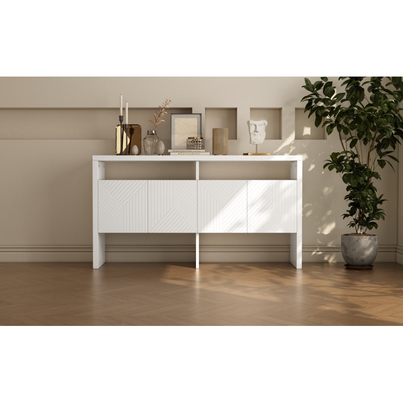Kommode / Sideboard / Flurschrank mit 2 offenen Fächern und 4 Türen, Weiß