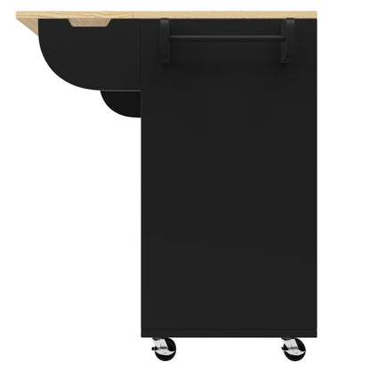 Küchenschrank, Servierwagen mit Holzmaserung, Küchenwagen mit rollen und arbeitsplatte, Küchenwagen mit Gewürzregal und Handtuchhalter, Kücheninsel mit Schiebetüren und Schubladen, schwarz