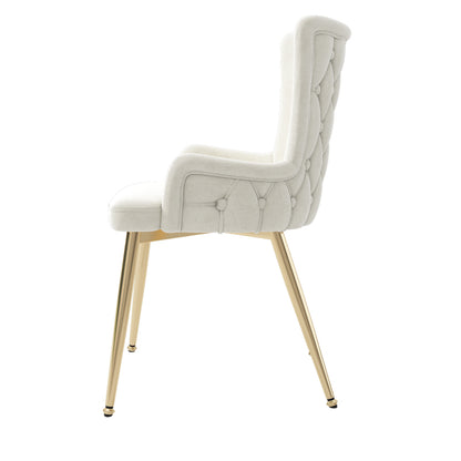 Samt-Esszimmerstuhl, 4er-Set, Loungesessel mit vier goldfarbenen Metallstützbeinen, Beige
