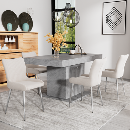 Samt-Esszimmerstuhl, 2er-Set, Lounge-Stuhl mit vier Silberne Metallstützbeinen, Lendenwirbelstütze, Beige