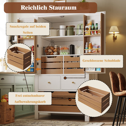 Küchenschrank 140cm hoch, Buffet-Schrank mit 2 Türen & 5 Schubladen, Mehrzweckschrank Weiß, Sideboard Vorratsschrank mit Kippschutz, 80x40cm
