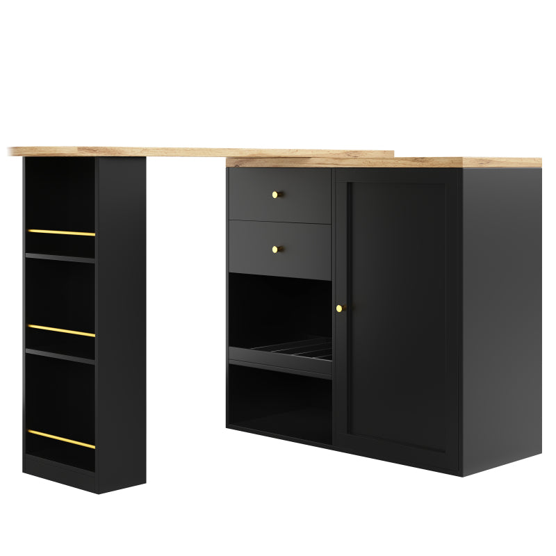 Um 360° drehbarer Bartisch (Hauptkörper 105 x 39 x 102 cm), mit 2 Schubladen und Schiebetürschrank, 3 Ebenen offener Stauraum, geeignet für Esszimmer/Arbeitszimmer/Wohnzimmer usw