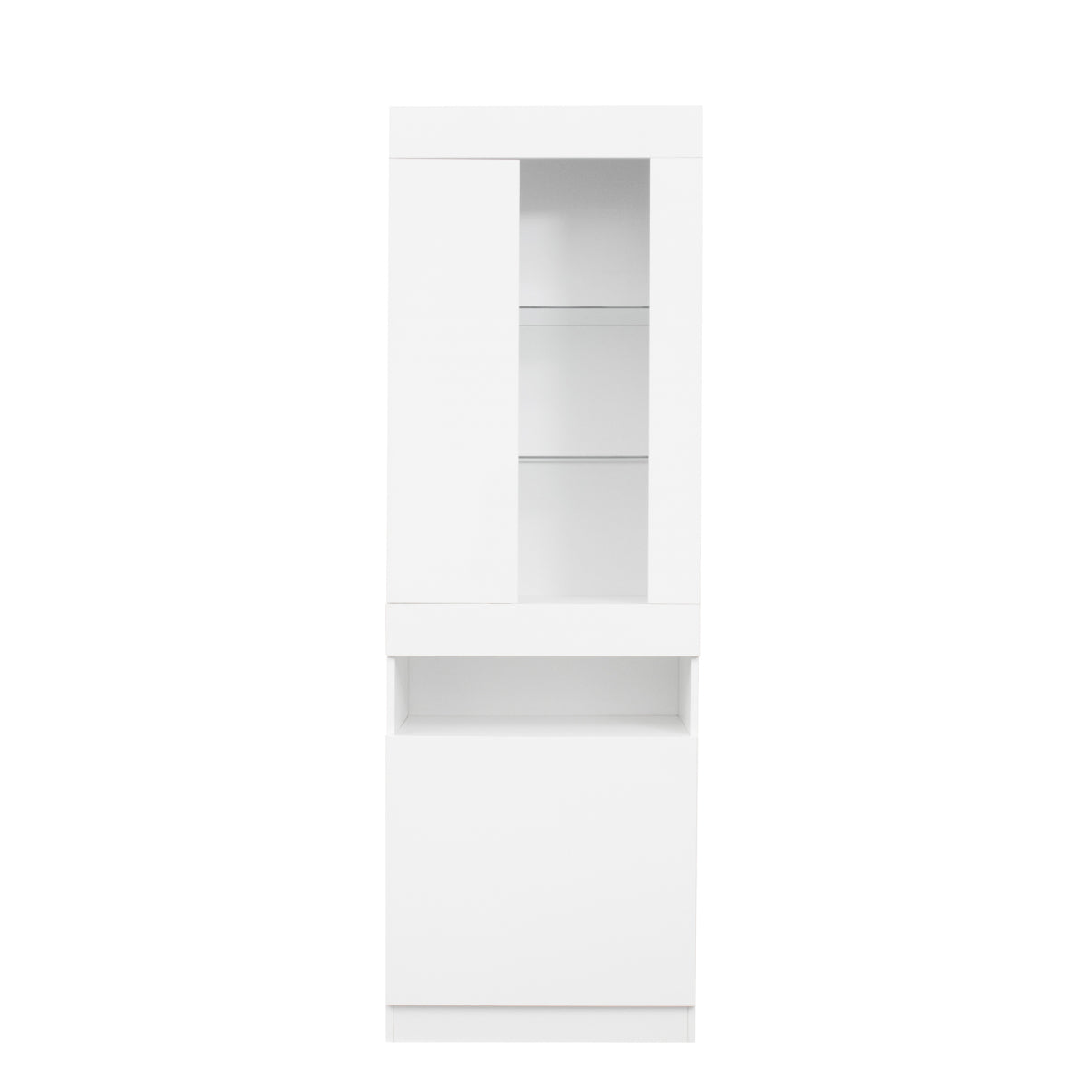 Schwarze LED-Vitrine mit 2 Glastüren - Standvitrine inkl. Beleuchtung, Freistehender Schrank für Wohnzimmer, Buffetschrank & Sammlervitrine, Weiß