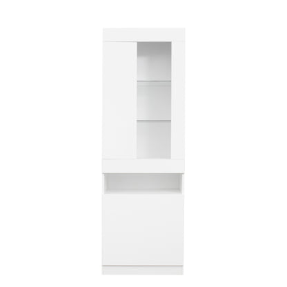 Schwarze LED-Vitrine mit 2 Glastüren - Standvitrine inkl. Beleuchtung, Freistehender Schrank für Wohnzimmer, Buffetschrank & Sammlervitrine, Weiß