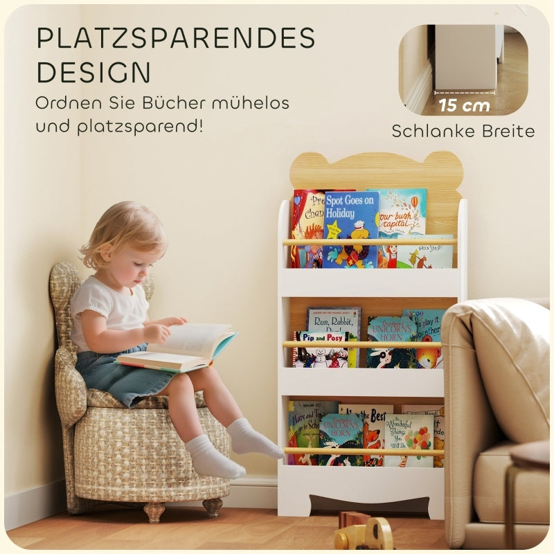 Bücherregal für Kinder Kinderregal mit 3 Ablagen Aufbewahrungsregal aus Holz Spielzeugregal für Spielzeug, Weiß
