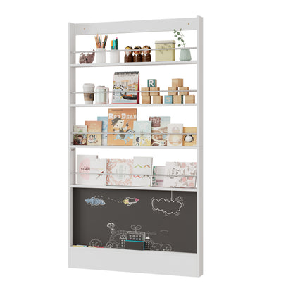 Bilderbuchregal, Ausstellregal, Bücherregal, Kinderzimmer Bücherregal, 4-ebiges Aufbewahrungsregal + bemalbares Schwarzbord