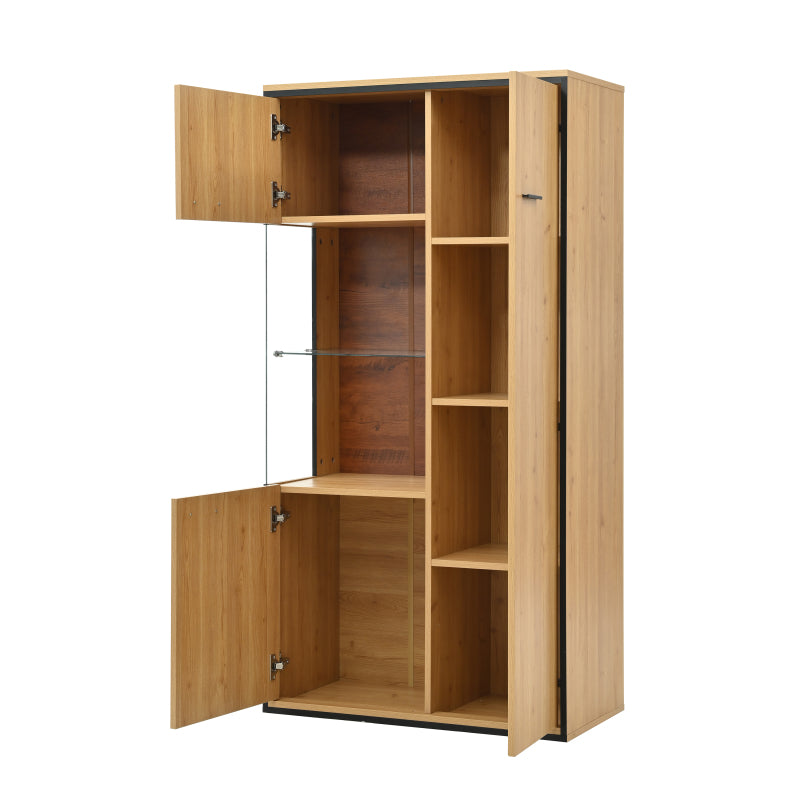 Moderne Vitrine mit LED-Beleuchtung - 150Hcm - Glastür, Mehrzweckregale, 15 Farboptionen, Großer Stauraum, Glasboden, Schaukasten, Präsentationsmöbel, Schrank mit Beleuchtung,Möbel mit Glastür