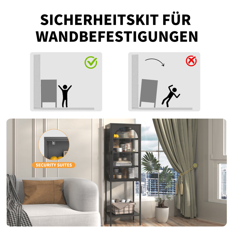 Metall Glas Tür Schaukasten Speicher Schrank – 5-Stufen Würfel Bücherregal Speicher Schrank mit 3 einstellbaren Regalen. Für Küche, Esszimmer, Wohnzimmer, Bad, Home-Office, eisenha, H160cm×B50cm×T35cm