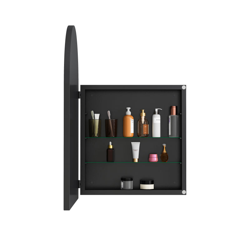 Stylish Arched Mirror Cabinet, Recessed Medicine Cabinet, Wall Cabinet with Metal Framed, Mirror and Adjustable Shelves, Mirror Cabinet with Storage for Bathroom, Living Room and Bedroom, Black