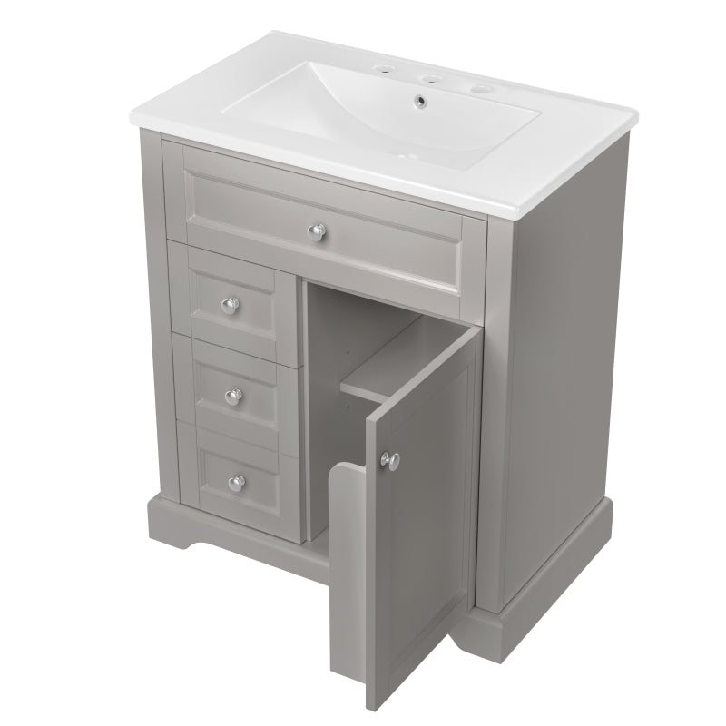 76x46x87cmBodenstehender Badezimmerschrank mit Waschbeck, Waschtisch, feuchtigkeitsbeständig lackiert, Soft-Close-Schubladenführungen, Türregale,ausklappbare Schublade,verstellbare Ablagefläche, grau