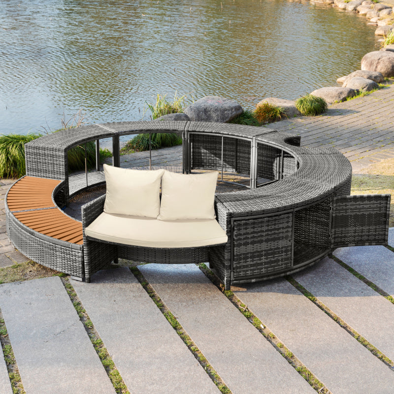 Garten-Lounge-Set mit runder Couch, Gartenmöbel-Set, Lounge-Set, für Whirlpool und Pool, mit verstellbaren Füßen, inklusive Kissen, Möbel für Terrasse, Garten oder Poolbereich(previous sku:HW00004AAA)
