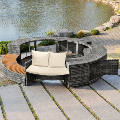Garten-Lounge-Set mit runder Couch, Gartenmöbel-Set, Lounge-Set, für Whirlpool und Pool, mit verstellbaren Füßen, inklusive Kissen, Möbel für Terrasse, Garten oder Poolbereich(previous sku:HW00004AAA)