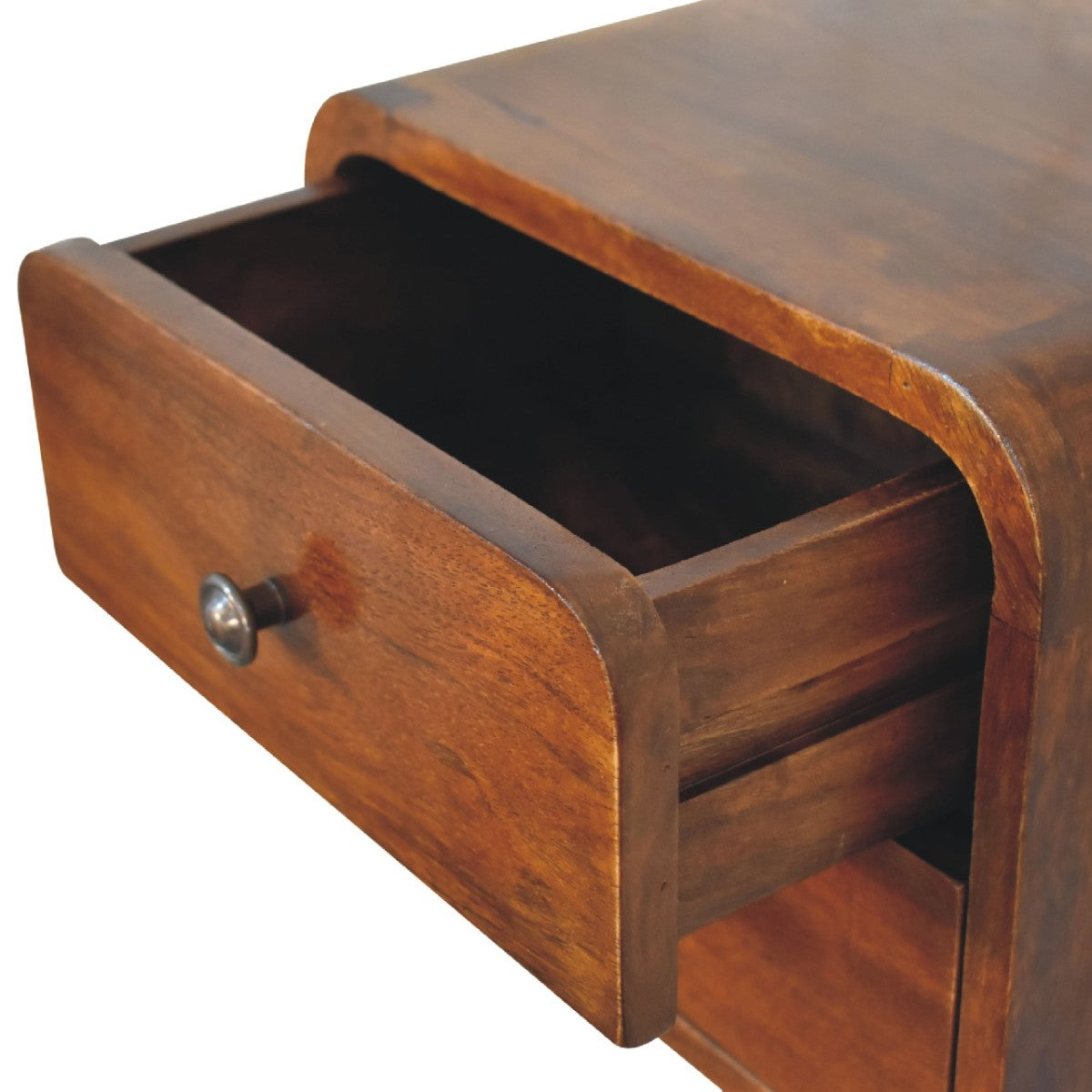 Schwebender Mini-Nachttisch aus Massivholz – Kastanienbraun, 2 Schubladen, Handgefertigt, Wandmontage, Nachhaltiges Design, 30x25x25 cm