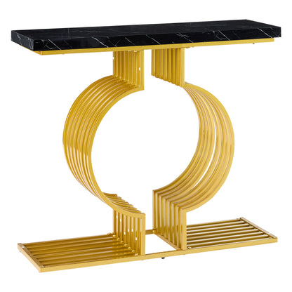 100*35*80cm moderner, schlichter schwarzer Hochglanz-Couchtisch, kleiner Beistelltisch fürs Wohnzimmer, Konsolentisch, goldener Sockel kann auf zwei Arten installiert werden
