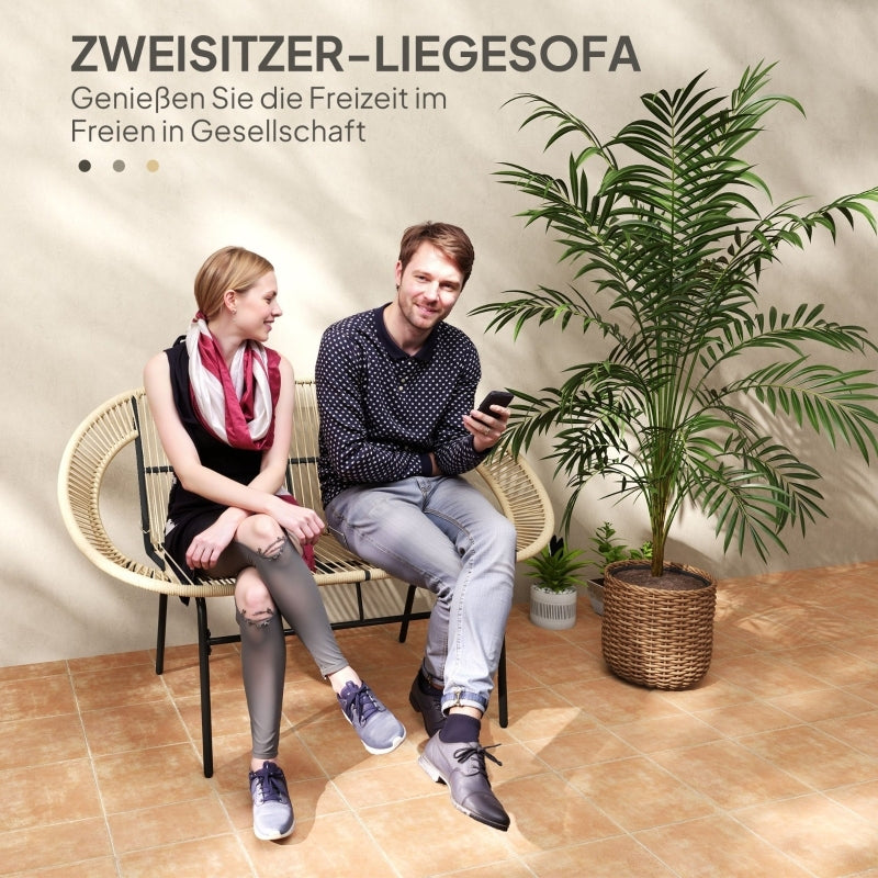 2-Sitzer Gartenbank Polyrattan, wetterfest Sitzbank im Rattangeflecht-Design, für Balkon, Terrasse, Garten, Khaki