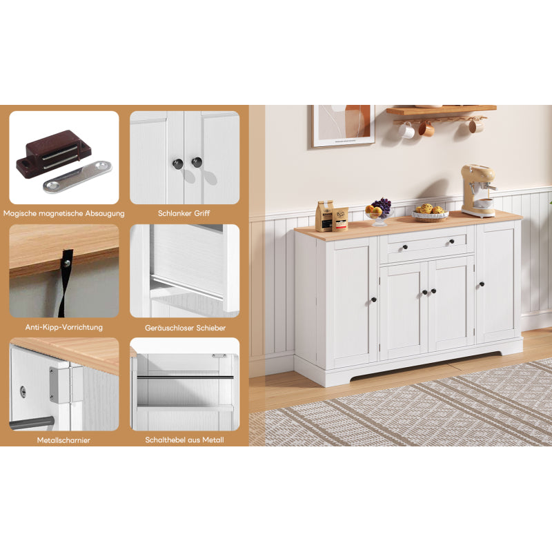 Multifunktionales Küchenbuffet – 138 cm Sideboard mit Schublade, Regaltüren & verstellbaren Einlegeböden – Modernes Design mit Kippschutz, ideal für Küche, Wohnzimmer & Schlafzimmer