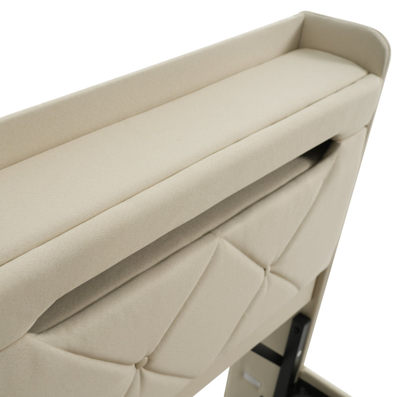 Polsterbett Einzelbett 90*200, Stauraum Kopfteil mit USB und Typ C-Port ,360-Surround-LED-Funktion rund um Kopf- und Fußende des, Betten mit Hydraulisch Stauraum, Beige , Leinen(Ohne Matratze)