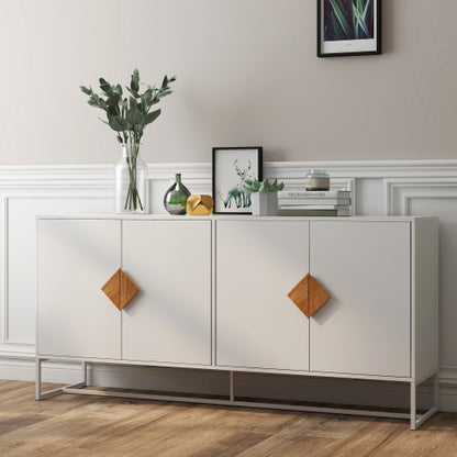 Massivholz-Sideboard mit speziell geformten quadratischem Griff, 4 Türen und doppeltem Stauraum