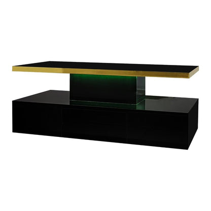 Couchtisch, Tisch mit Schubladen, Hochglanzlackierung, Beistelltisch mit zwei Ablageebenen. Mit LED-Licht