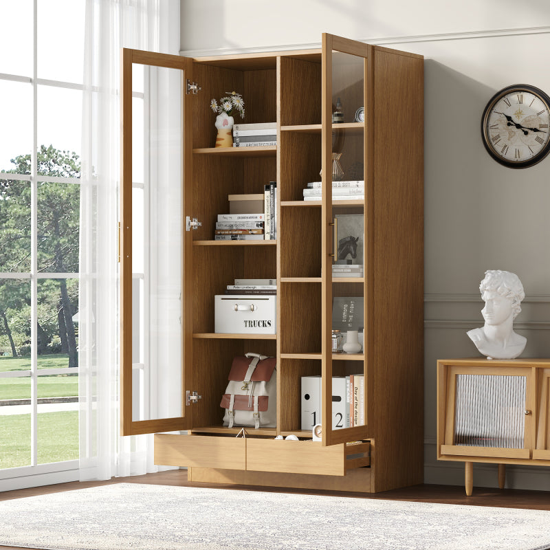 Glasvitrine (Büroschrank/Bücherregal/Aktenschrank/Aufbewahrungsregal) , 80*40*160 cm, Holzfarbe