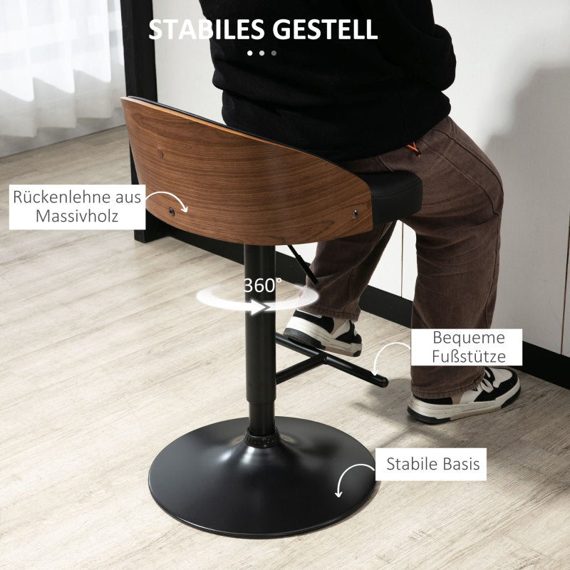 2er-Set Barhocker drehbare Barstühle mit Fußstütze höhenverstellbar Kunstleder Holz, für Küche & Bar