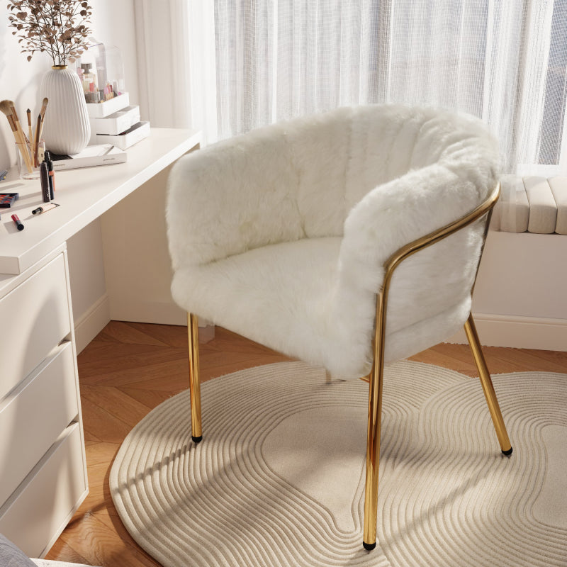 Freizeitstuhl, 2er-set, Esszimmerstuhl, Ankleide Stuhl mit vier Stützbeinen aus Metall, Kaninchendaunenimitat, beige