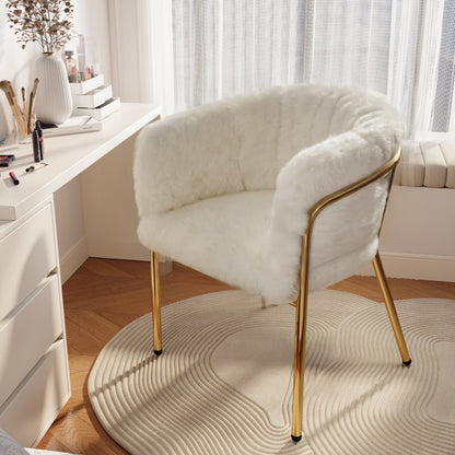 Freizeitstuhl, 2er-set, Esszimmerstuhl, Ankleide Stuhl mit vier Stützbeinen aus Metall, Kaninchendaunenimitat, beige