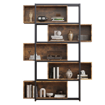 Bücherregal, 5 Etagen, mit Einlegeböden, Holzmaserung braun mit schwarzem Stahlrohr