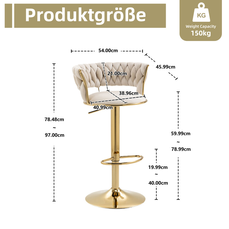 old sku:W1880109463,Samt 360° drehbarer Barhocker 2-teiliges Set, Handgefertigte Rückenlehne Ein-Knopf verstellbarer Höhe Barhocker, Sehr weicher gepolsterter Küche Esszimmerstuhl, Kücheninsel