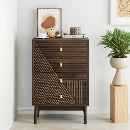 Kommode mit 4 Schubladen, Aufbewahrungsschrank aus Holz, Frisiertisch-Aufbewahrungsschrank für Wohnzimmer, Schlafzimmer, Flur, Walnuss