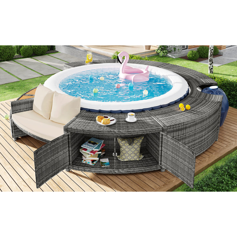 Garten-Lounge-Set mit runder Couch, Gartenmöbel-Set, Lounge-Set, für Whirlpool und Pool, mit verstellbaren Füßen, inklusive Kissen, Möbel für Terrasse, Garten oder Poolbereich(previous sku:HW00004AAA)