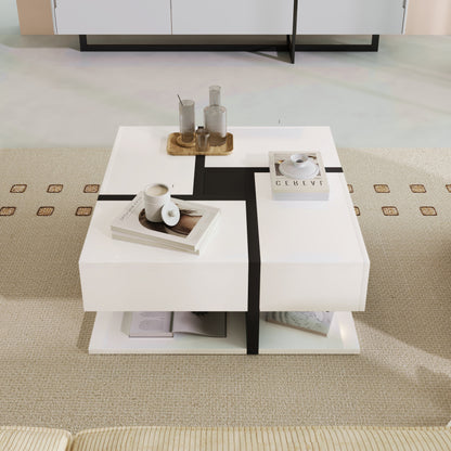 Hochglanz-Couchtisch, Tisch mit 4 Schubladen, einzigartige Farbabstimmung und Liniendesign, Stauraum unten. 78*78*36cm