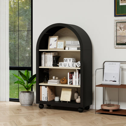 Schwarzes Bücherregal mit bogenförmigem Design, Höhe 120 cm, geeignet für Wohnzimmer, Schlafzimmer, Arbeitszimmer und Büro