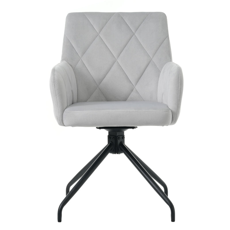 2er Set 360° Drehbarer Esszimmerstühle mit Rautenmuster,Gepolsterter Sessel mit 4 Metallbeinen,Moderner Lounge-Stuhl,Wohnzimmerstuhl für Shlafzimmer,Arbeitzimmer,Lendenwirbelstütze,Samt,Grau