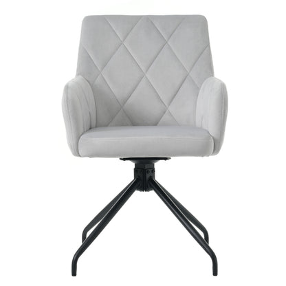 2er Set 360° Drehbarer Esszimmerstühle mit Rautenmuster,Gepolsterter Sessel mit 4 Metallbeinen,Moderner Lounge-Stuhl,Wohnzimmerstuhl für Shlafzimmer,Arbeitzimmer,Lendenwirbelstütze,Samt,Grau