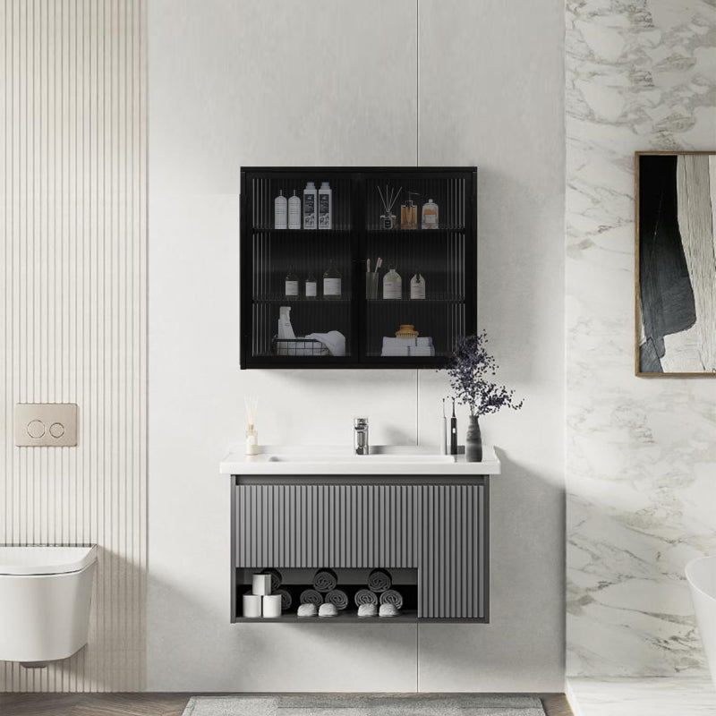 70CM Glastüren Moderner zweitüriger Wandschrank mit dreistufiger Lagerung für Eingangsbereich Wohnzimmer Badezimmer Esszimmer(Black)