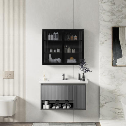 70CM Glastüren Moderner zweitüriger Wandschrank mit dreistufiger Lagerung für Eingangsbereich Wohnzimmer Badezimmer Esszimmer(Black)