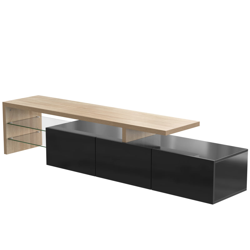 Modernes TV-Schrank-Design: Stilvolle Eleganz, praktischer Stauraum, Hochglänzendes Schwarz, Holzoptik, Glasböden, LED-Beleuchtung