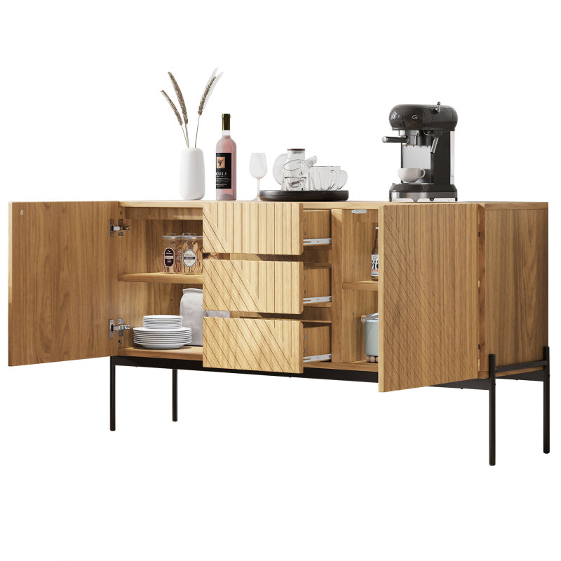 Sideboard mit 2 Türen und 3 Schubladen,Metallbeinen, TV-Schrank,Buffet, Kommode mit Linien-Design