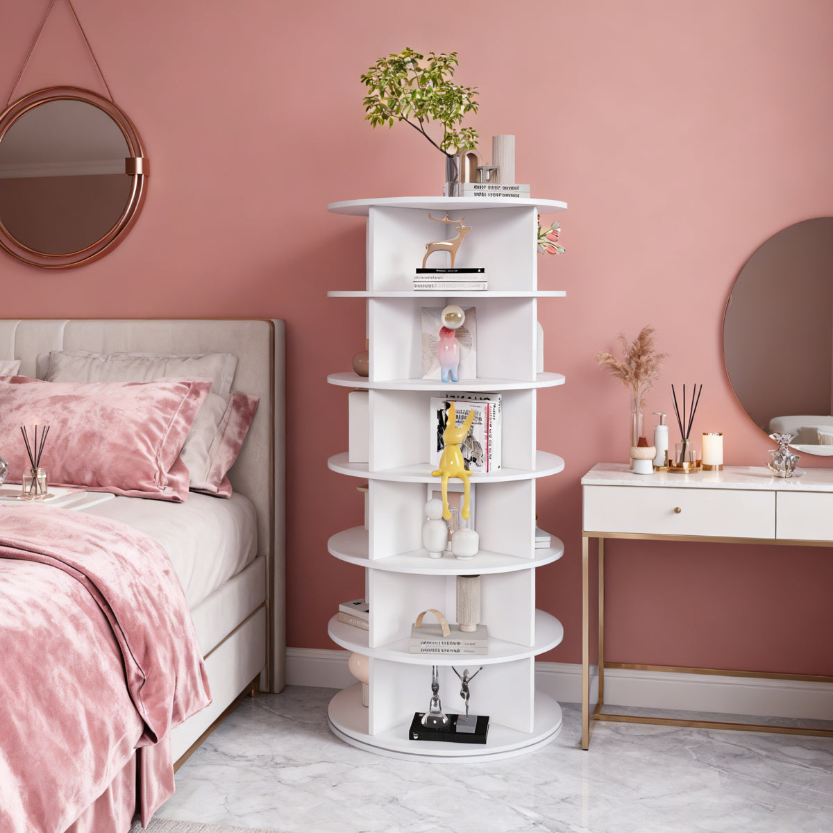 Drehbares Schuhregal 6 Etagen, 360°, Platzsparend, 24 Paar, Weiß, 138,5 cm